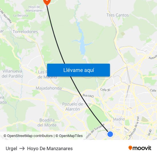 Urgel to Hoyo De Manzanares map