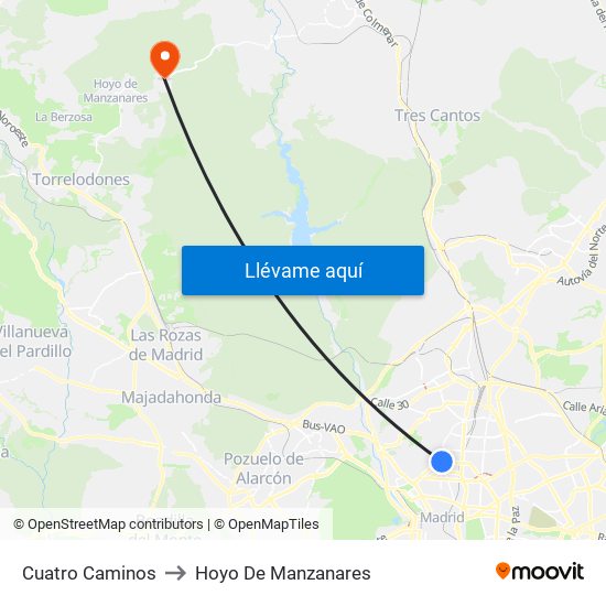 Cuatro Caminos to Hoyo De Manzanares map