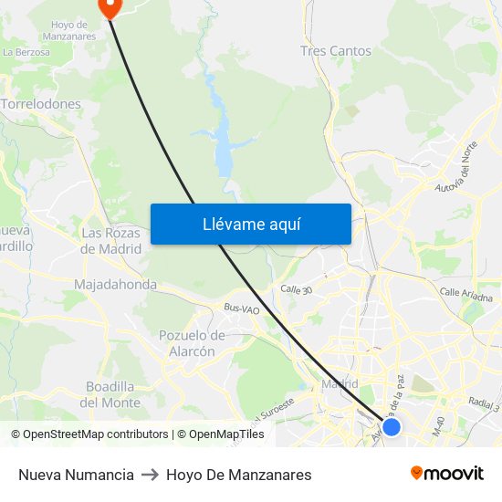Nueva Numancia to Hoyo De Manzanares map