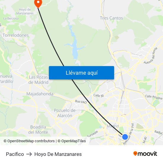 Pacífico to Hoyo De Manzanares map