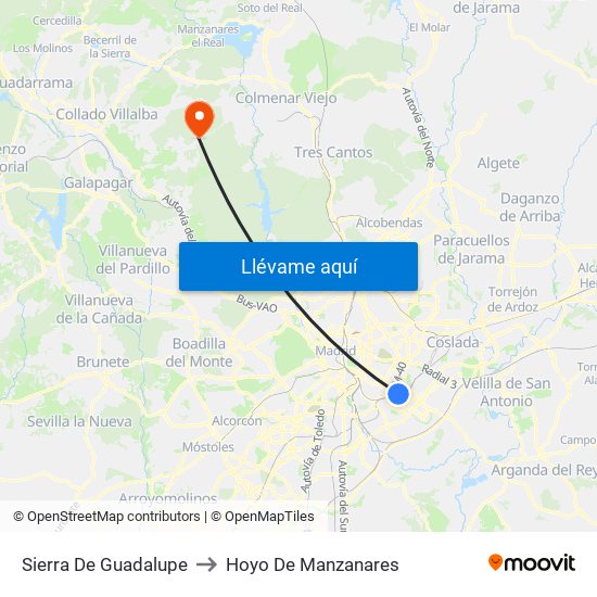 Sierra De Guadalupe to Hoyo De Manzanares map