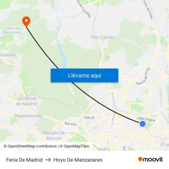 Feria De Madrid to Hoyo De Manzanares map