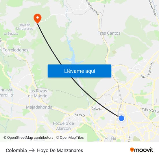 Colombia to Hoyo De Manzanares map