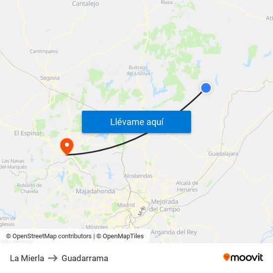 La Mierla to Guadarrama map