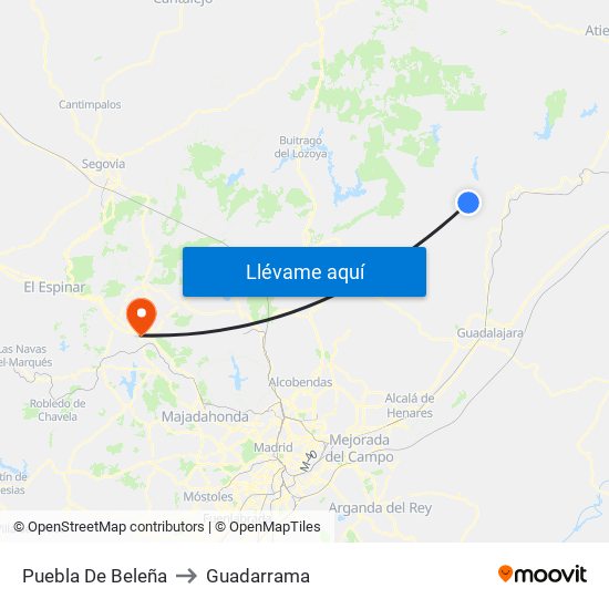 Puebla De Beleña to Guadarrama map
