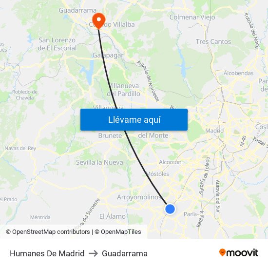 Humanes De Madrid to Guadarrama map