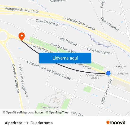 Alpedrete to Guadarrama map