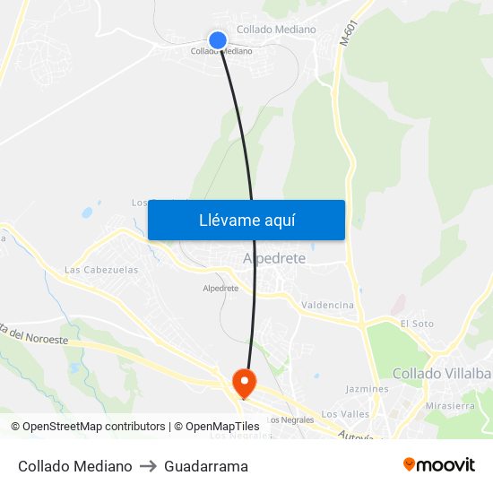 Collado Mediano to Guadarrama map