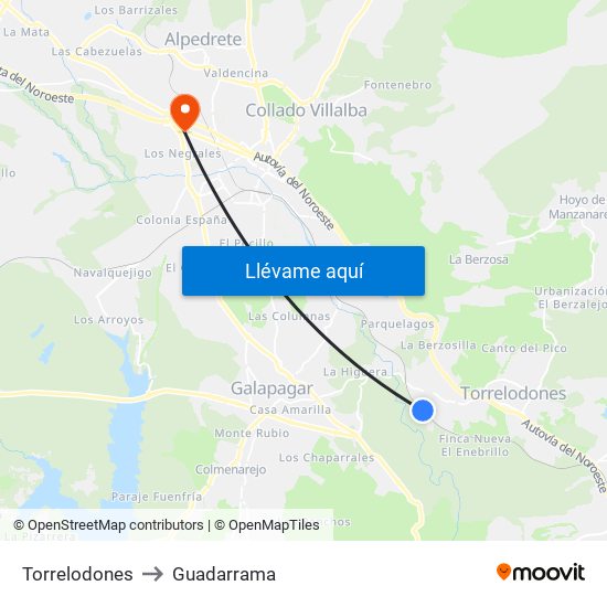 Torrelodones to Guadarrama map