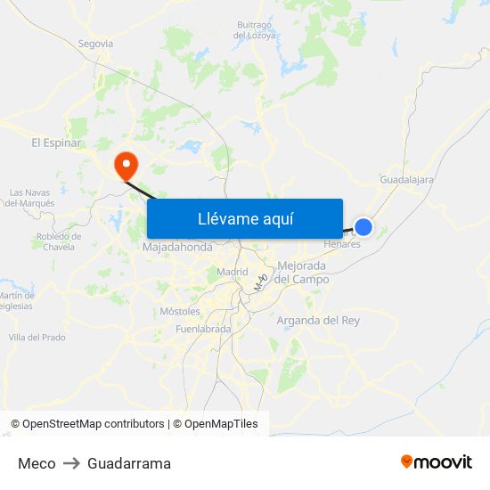 Meco to Guadarrama map