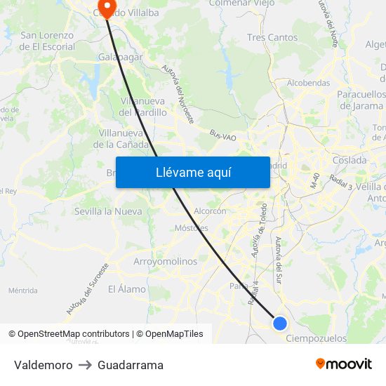 Valdemoro to Guadarrama map