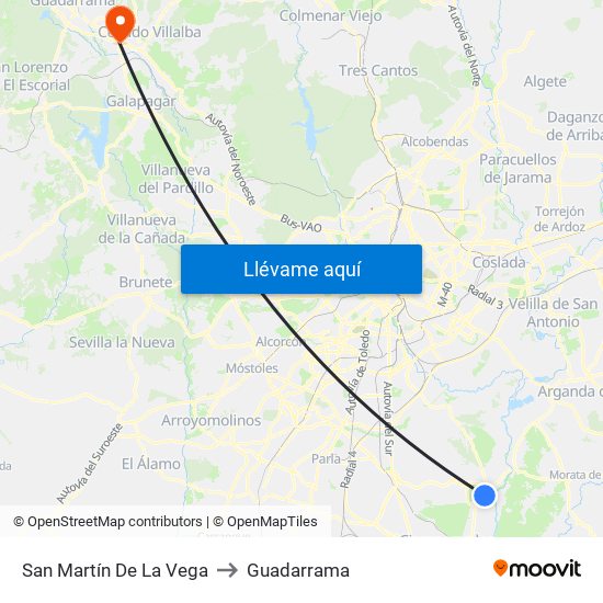 San Martín De La Vega to Guadarrama map