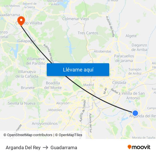 Arganda Del Rey to Guadarrama map