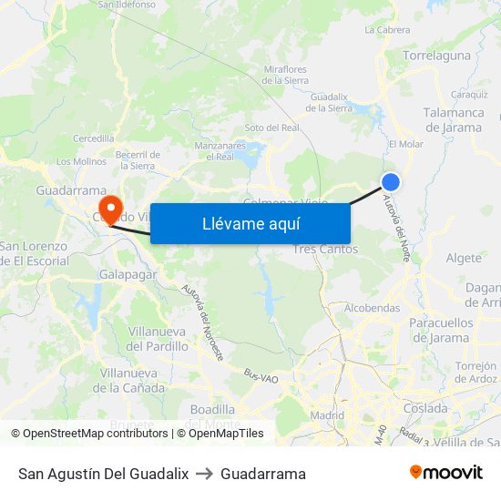 San Agustín Del Guadalix to Guadarrama map