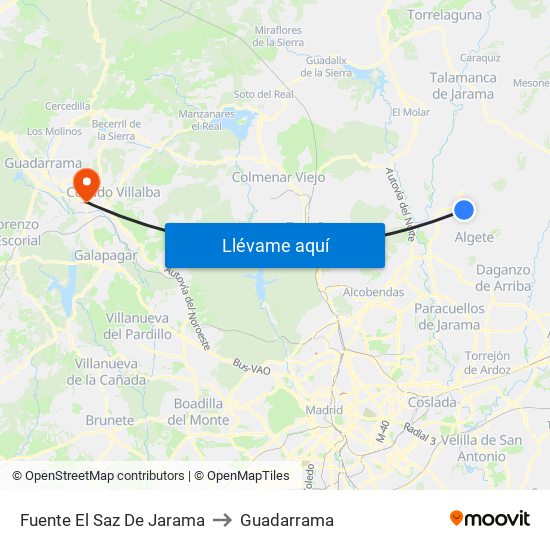 Fuente El Saz De Jarama to Guadarrama map