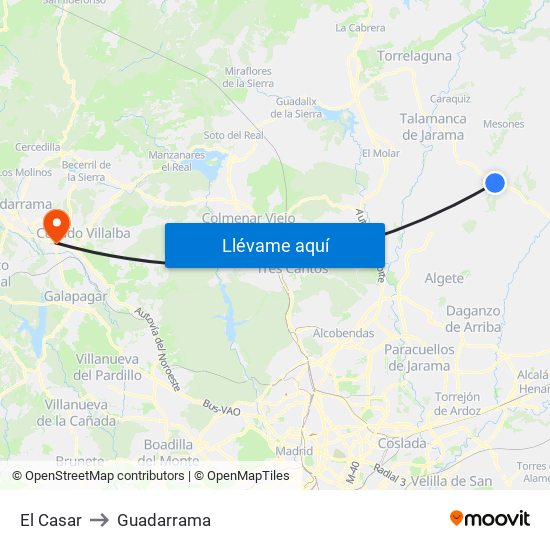 El Casar to Guadarrama map