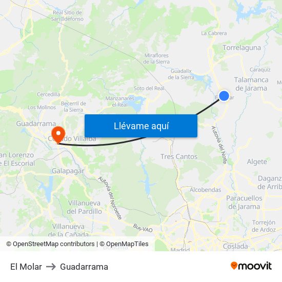 El Molar to Guadarrama map