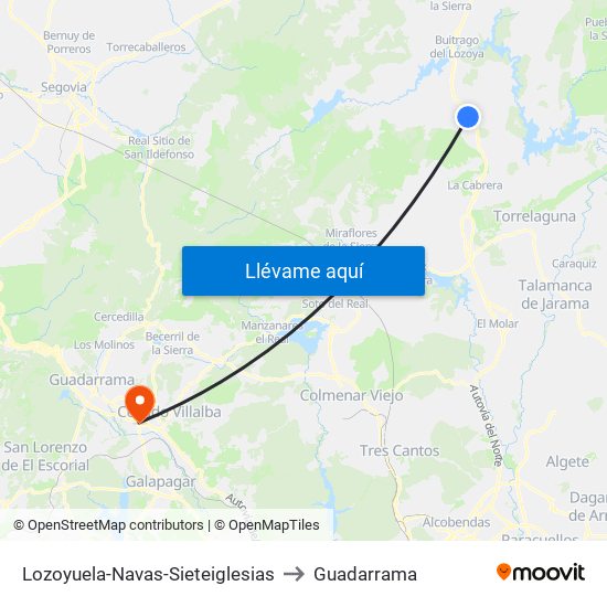 Lozoyuela-Navas-Sieteiglesias to Guadarrama map