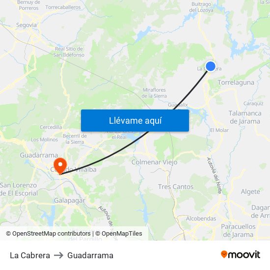 La Cabrera to Guadarrama map