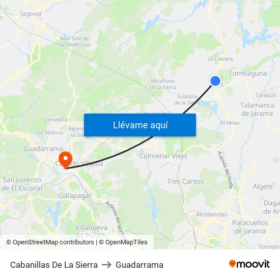 Cabanillas De La Sierra to Guadarrama map