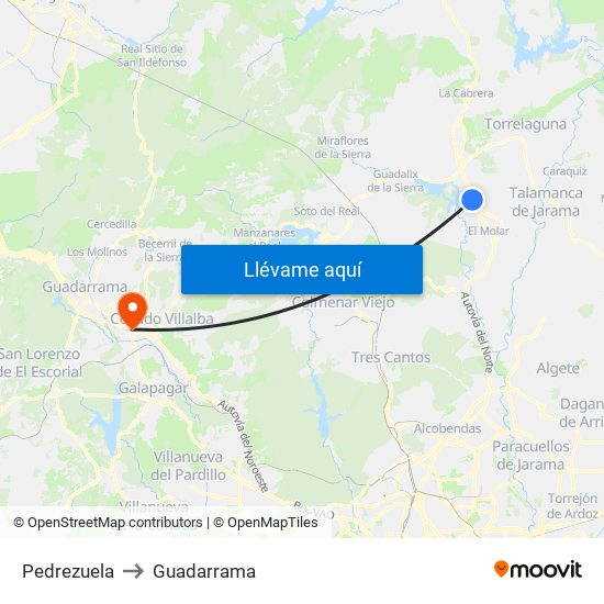 Pedrezuela to Guadarrama map