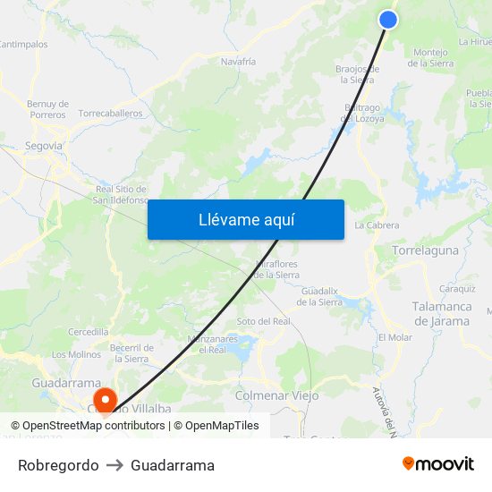 Robregordo to Guadarrama map