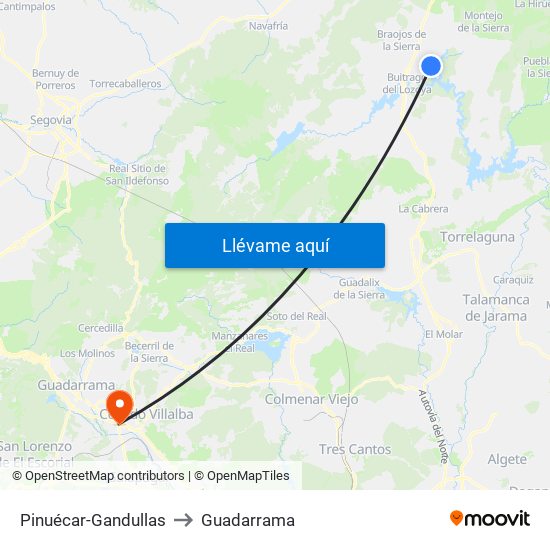 Pinuécar-Gandullas to Guadarrama map