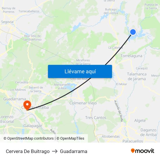 Cervera De Buitrago to Guadarrama map