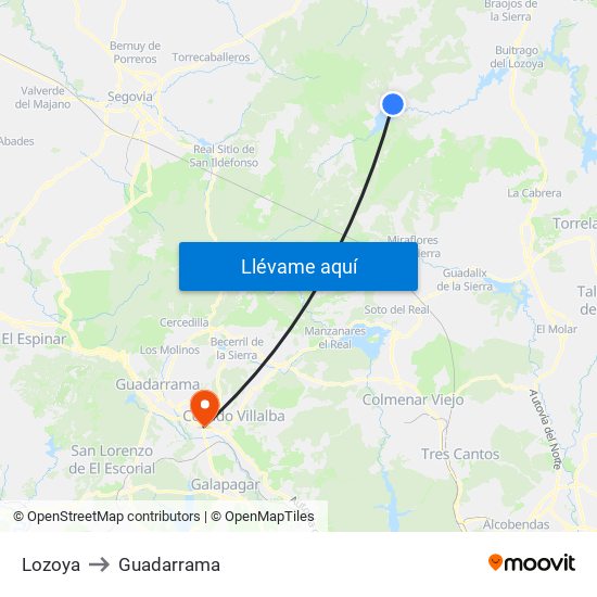 Lozoya to Guadarrama map