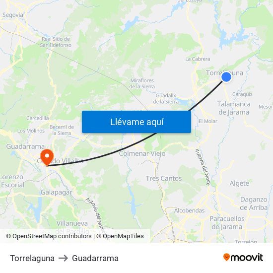Torrelaguna to Guadarrama map