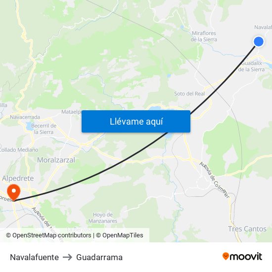 Navalafuente to Guadarrama map