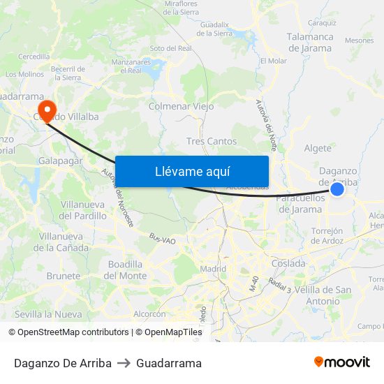 Daganzo De Arriba to Guadarrama map
