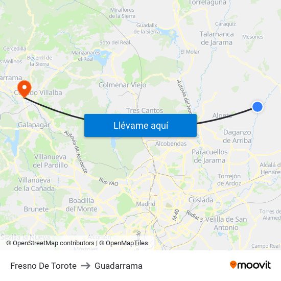 Fresno De Torote to Guadarrama map