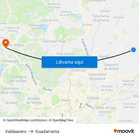 Valdeavero to Guadarrama map