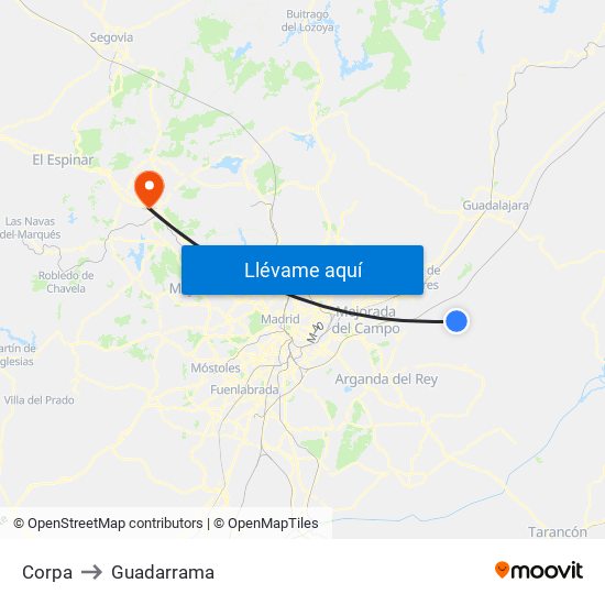 Corpa to Guadarrama map