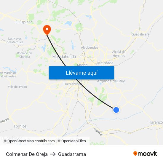 Colmenar De Oreja to Guadarrama map