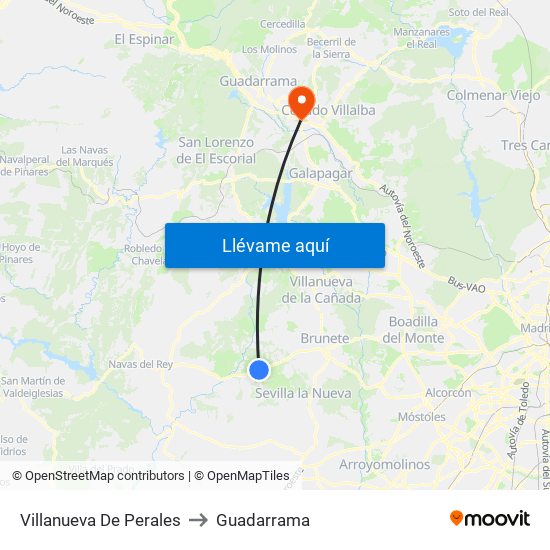 Villanueva De Perales to Guadarrama map