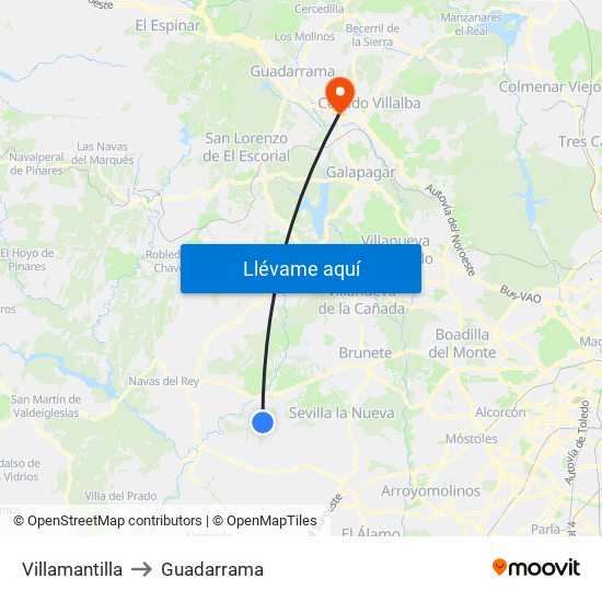 Villamantilla to Guadarrama map