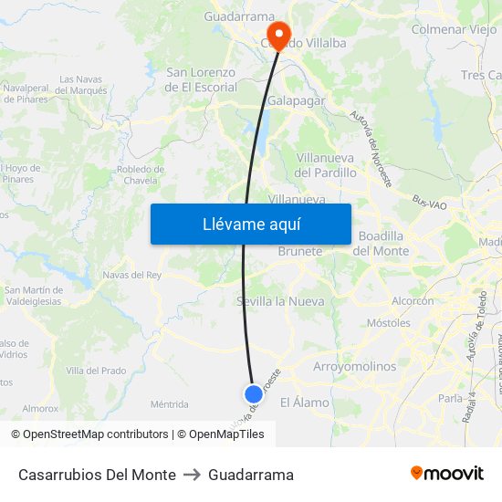 Casarrubios Del Monte to Guadarrama map