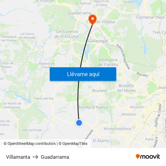 Villamanta to Guadarrama map