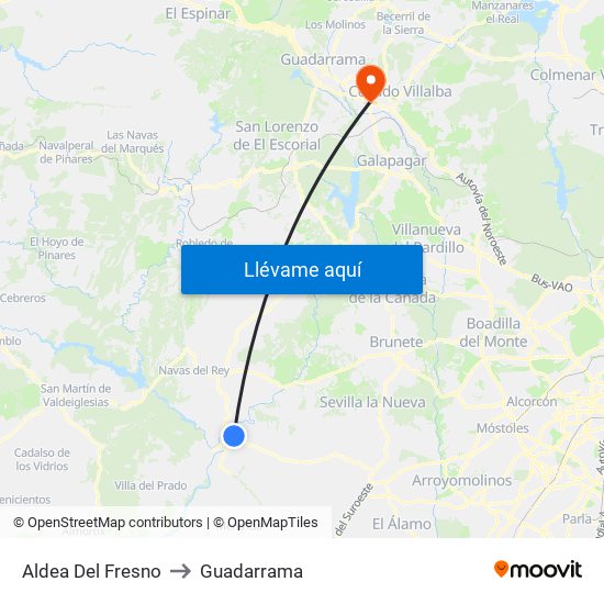Aldea Del Fresno to Guadarrama map