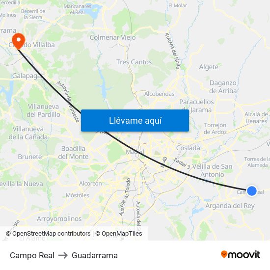 Campo Real to Guadarrama map