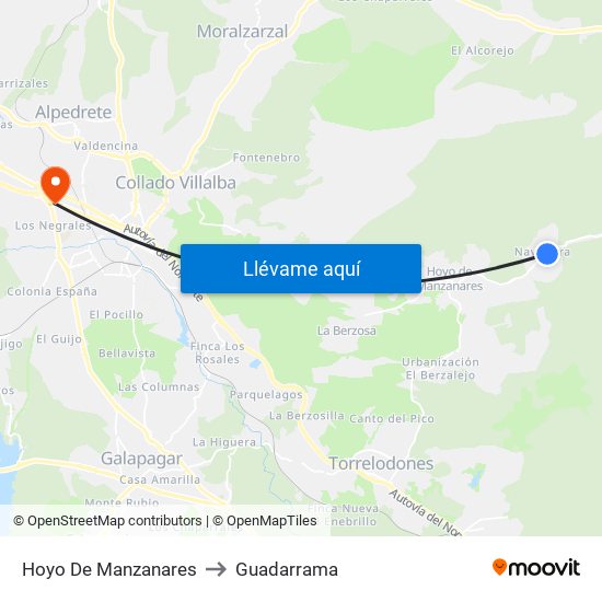 Hoyo De Manzanares to Guadarrama map