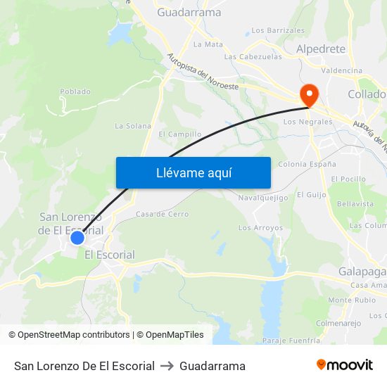 San Lorenzo De El Escorial to Guadarrama map