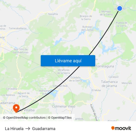 La Hiruela to Guadarrama map
