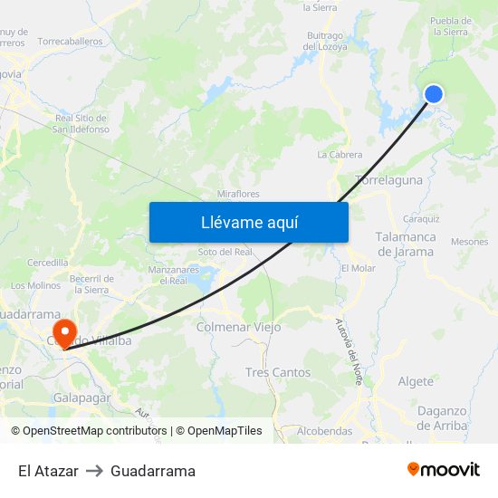 El Atazar to Guadarrama map
