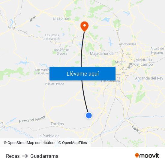 Recas to Guadarrama map