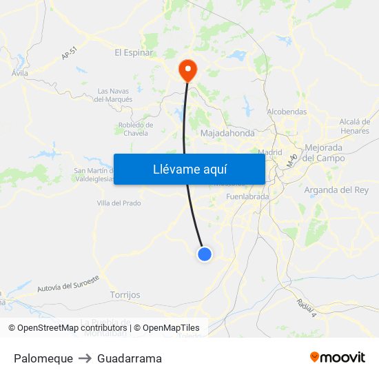 Palomeque to Guadarrama map