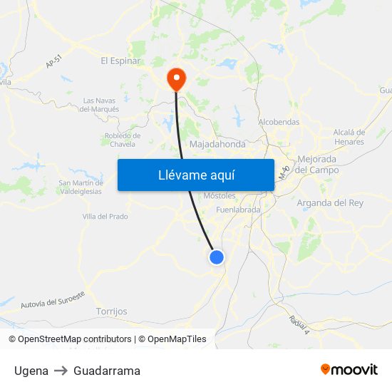 Ugena to Guadarrama map