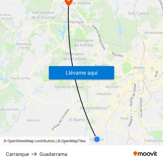 Carranque to Guadarrama map